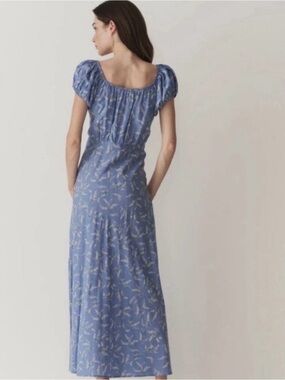 DÔEN  Blue Floral Maxi Dress with Puff Sleeves